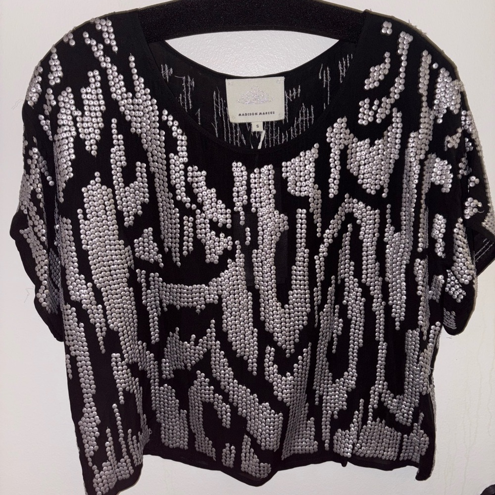Black and Silver Sequin Top